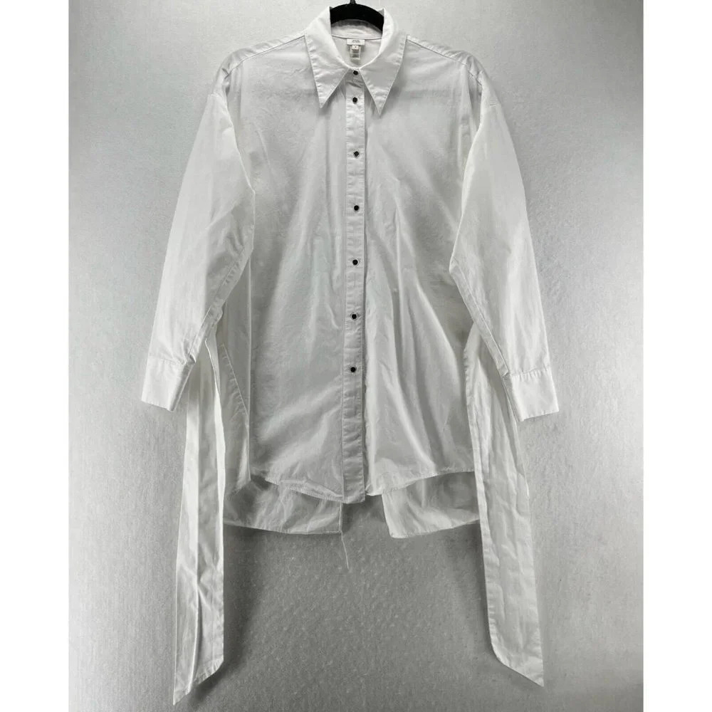River Island Top Womens 8 Tunic Button Front Long Sleeve Tie Front Vented White